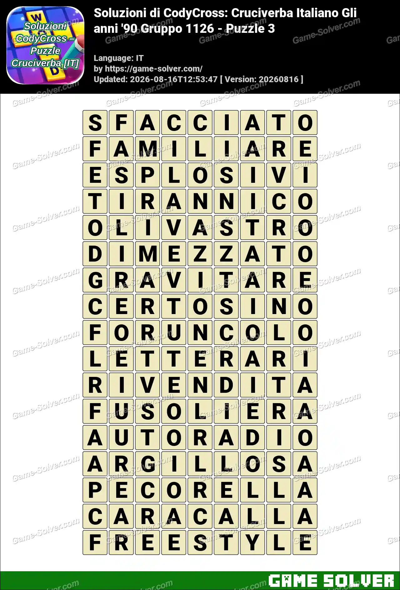 Soluzioni di CodyCross: Cruciverba Italiano Gli anni ’90 Gruppo 1126 – Puzzle 3